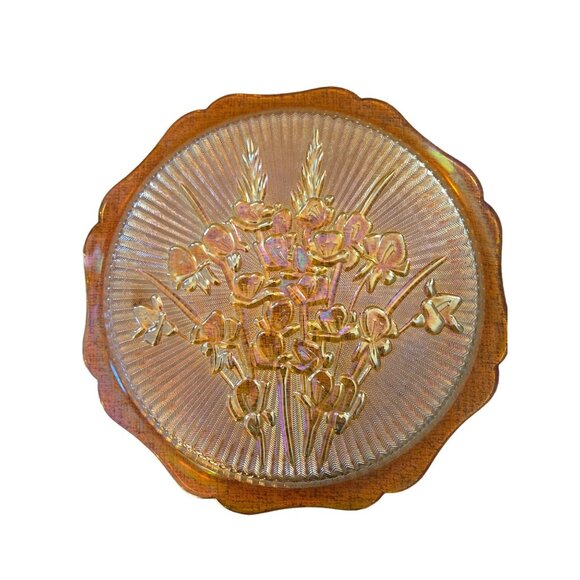 Vintage Carnival Glass Sandwich Plate; Marigold Iridescent IRIS & HERRINGBONE by - Picture 2 of 3